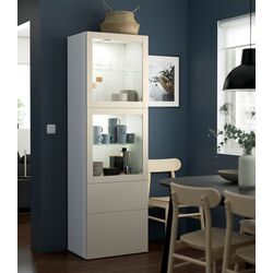 Витрина Ikea Besta/Lappviken ящик с плавно-закрывающимися направляющими 60x42x193 (Белый/Светлый Серо-Бежевый)