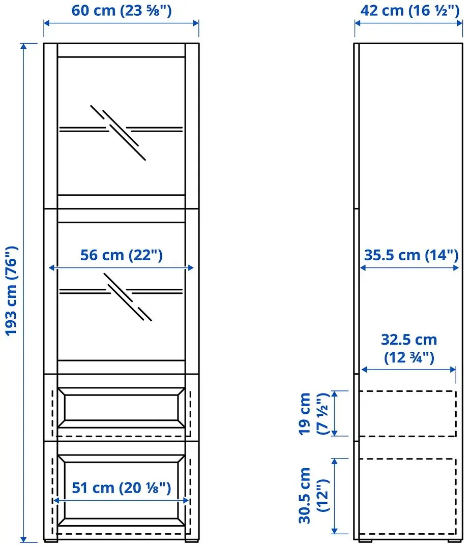 Витрина Ikea Besta/Lappviken ящик с плавно-закрывающимися направляющими 60x42x193 (Белый/Светлый Серо-Бежевый) - 5