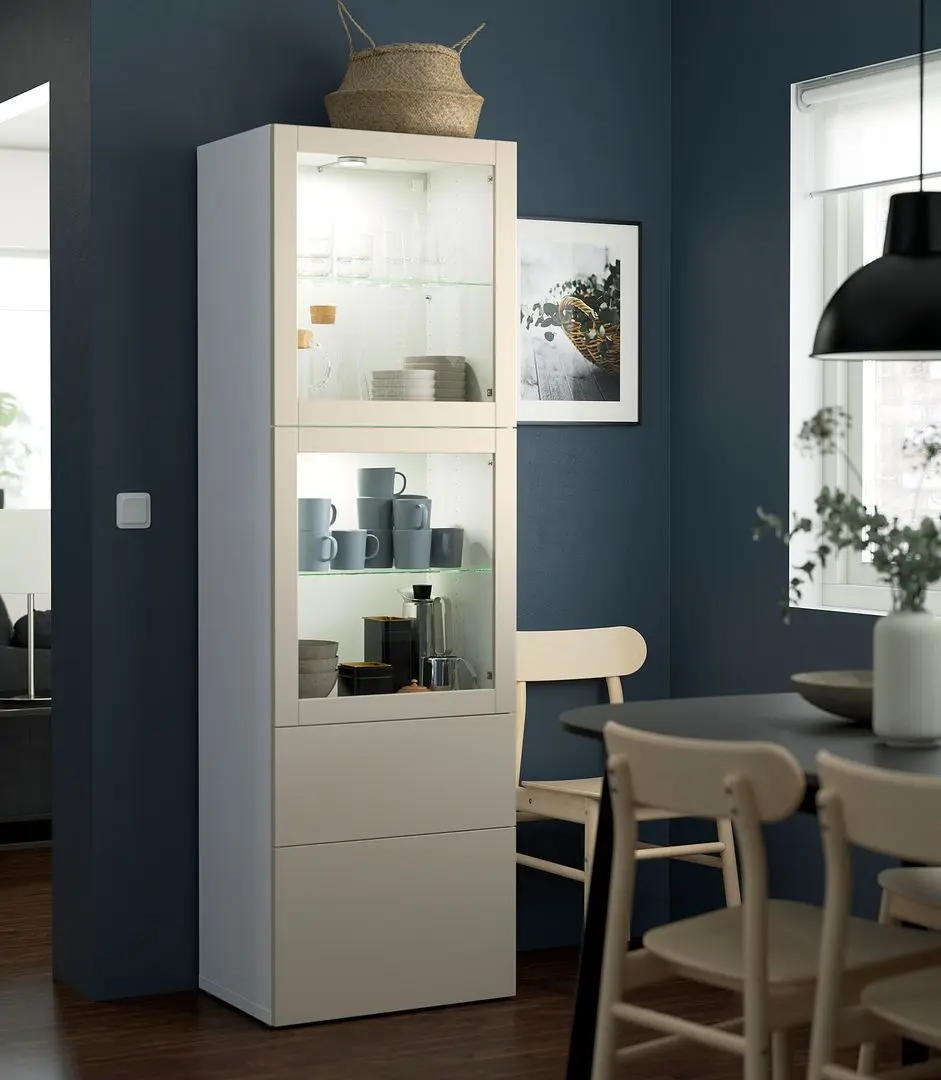 Витрина Ikea Besta/Lappviken ящик с плавно-закрывающимися направляющими 60x42x193 (Белый/Светлый Серо-Бежевый)