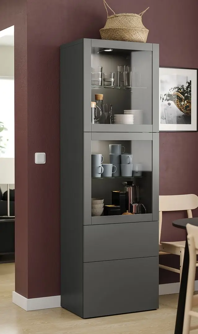 Vitrina Ikea Besta deschidere apăsare 60x42x193 (Gri Inchis Lappviken/Sindvik Gri Inchis)