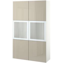 Vitrina Ikea Besta/Selsviken sticla mata 120x42x193 (Alb/Bej lucios) Thumb