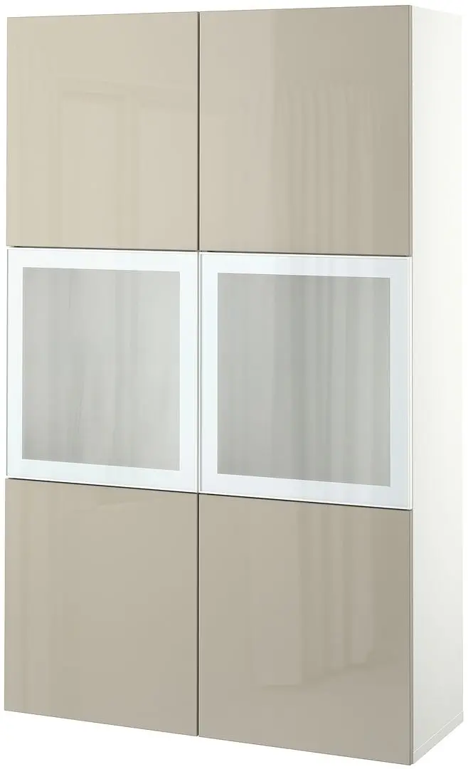 Vitrina Ikea Besta/Selsviken sticla mata 120x42x193 (Alb/Bej lucios)