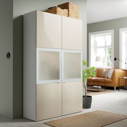 Витрина Ikea Besta/Selsviken матовое стекло 120x42x193 (Белый/Глянцевый бежевый)