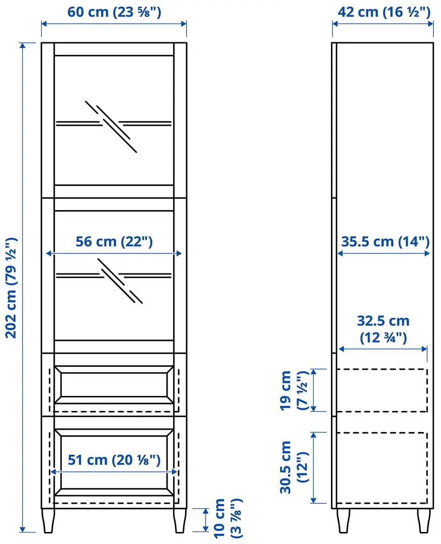 Vitrina Ikea Besta/Smeviken/Ostvik/Kabbarp sina sertar cu inchidere lina 60x42x202 (Alb)