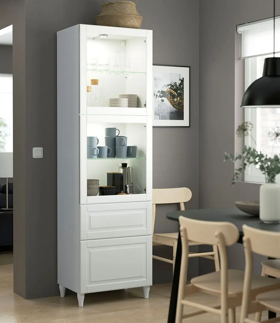 Vitrina Ikea Besta/Smeviken/Ostvik/Kabbarp sina sertar cu inchidere lina 60x42x202 (Alb)