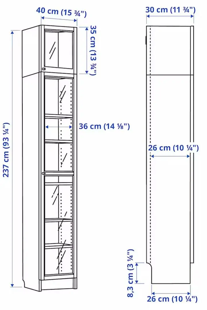 Penal-vitrina Ikea Billy/Oxberg usi sticla/unitate suplimentara 40x237x30 (Negru Aspect Stejar)