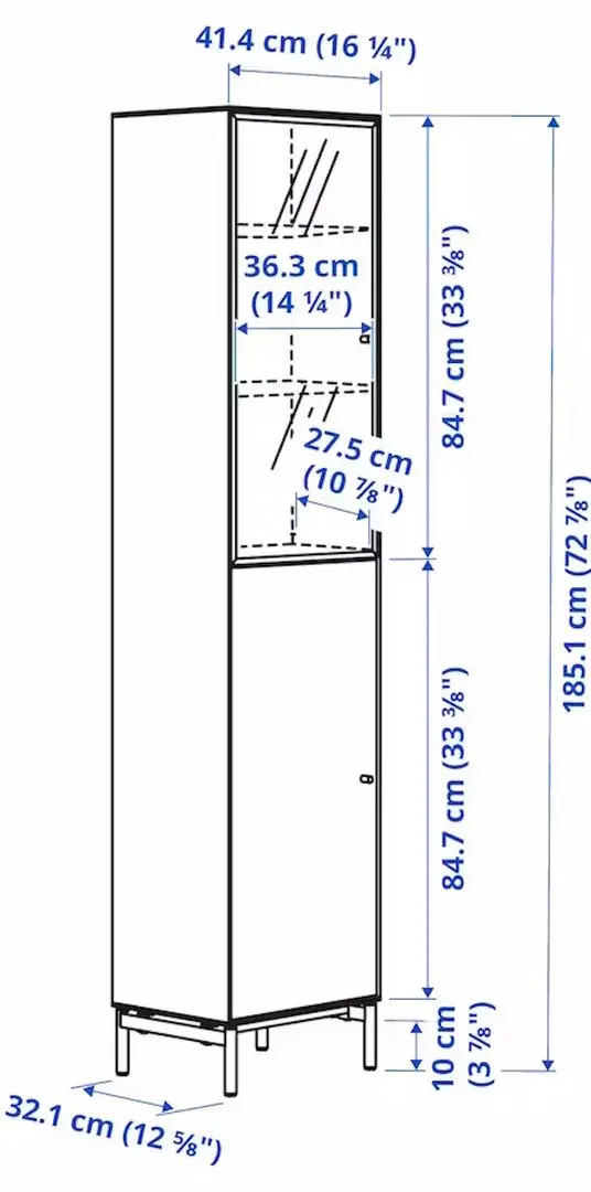 Penal-vitrina Ikea Boastad 41x32x185 (Negru/Furnir Stejar)