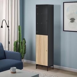 Penal-vitrina Ikea Boastad 41x32x185 (Negru/Furnir Stejar)