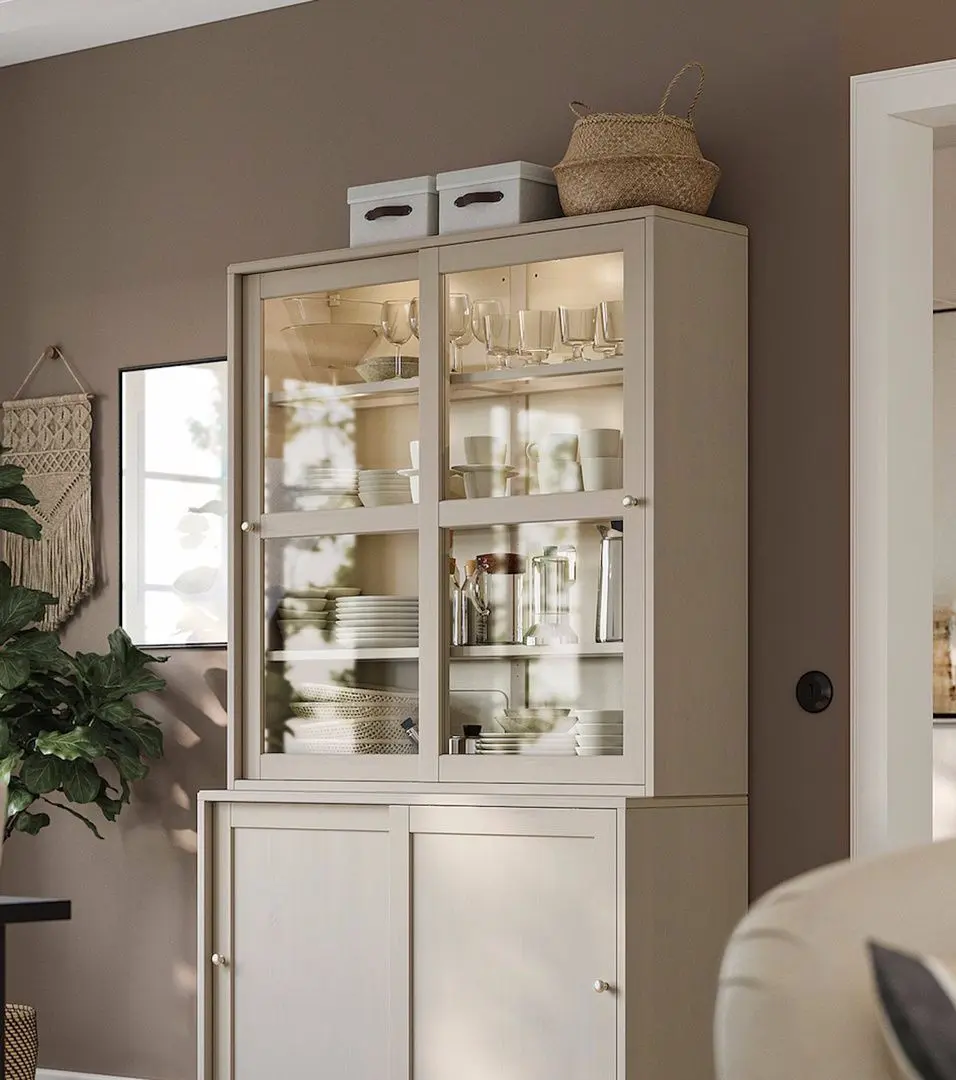 Vitrina Ikea Havsta usi de sticla 121x35x123 (Gri-Bej)