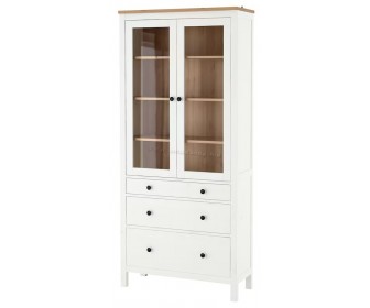 Витрина Ikea Hemnes 3 ящика 90x197 (Белая Морилка/Светло-коричневый)