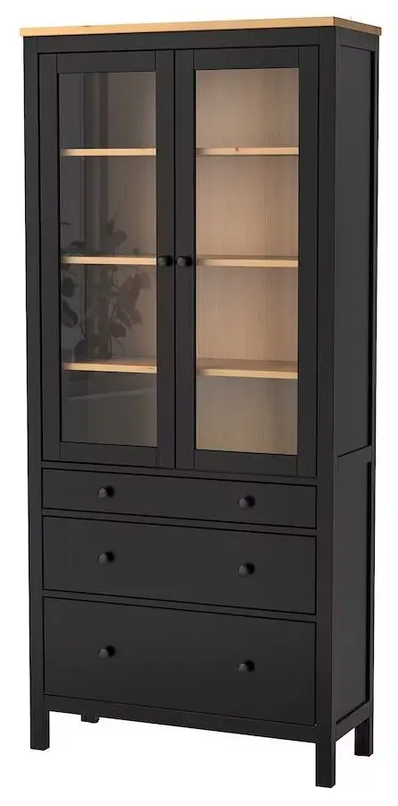 Vitrina Ikea Hemnes 3 sertare 90x197 (Negru-Maro/Maro Deschis)