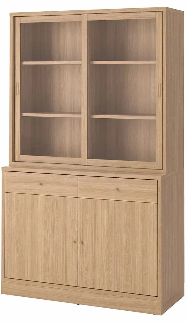Biblioteca Ikea Tonstad usi glisante/sticla transparenta/furnir 121x47x201 (Stejar)