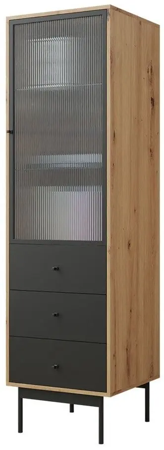 Vitrina Mirjan24 Brulpin/Bartise 1D3SZ cu iluminare LED (Artisan Oak/Black) - 3