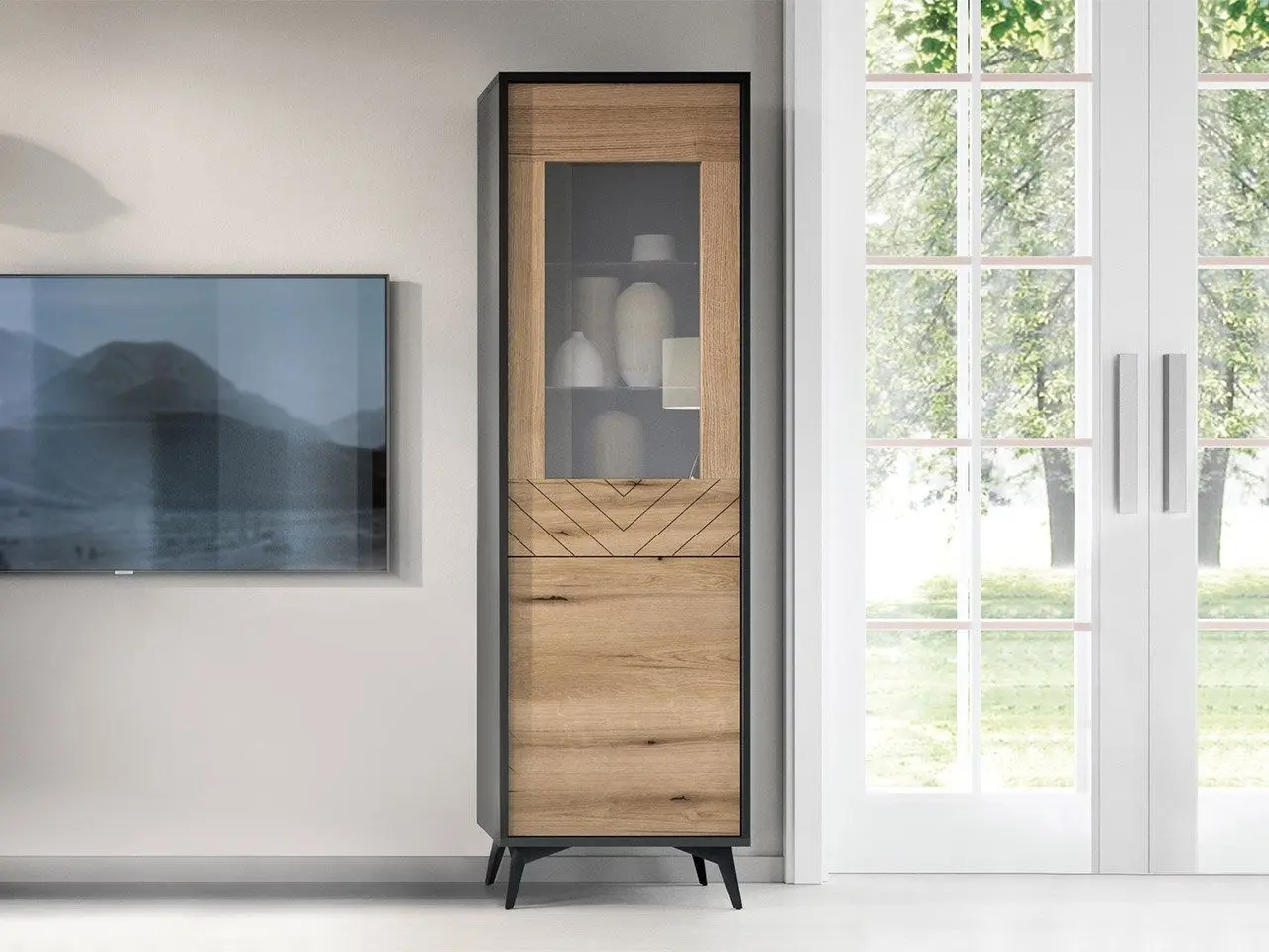 Витрина Mirjan24 Namiro NW54/Diamond W54 (Black/Evoke Oak)