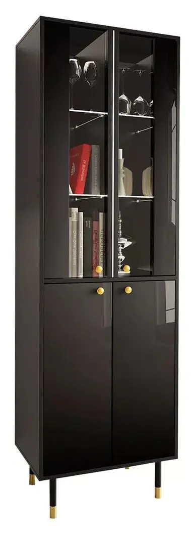 Vitrina Mirjan24 Wiastan/Cristal 05 (Black/Black Gloss)