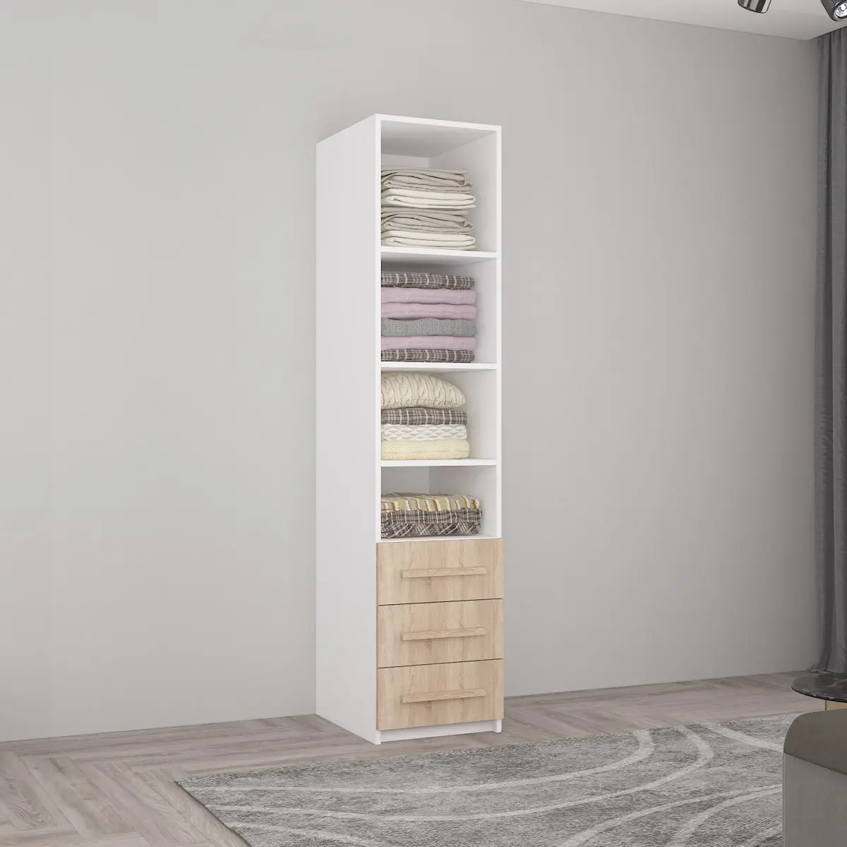 Penal Mobildor Smart-Home polite/sertare 0.40x0.56x2.0 (White/Sonoma Oak)