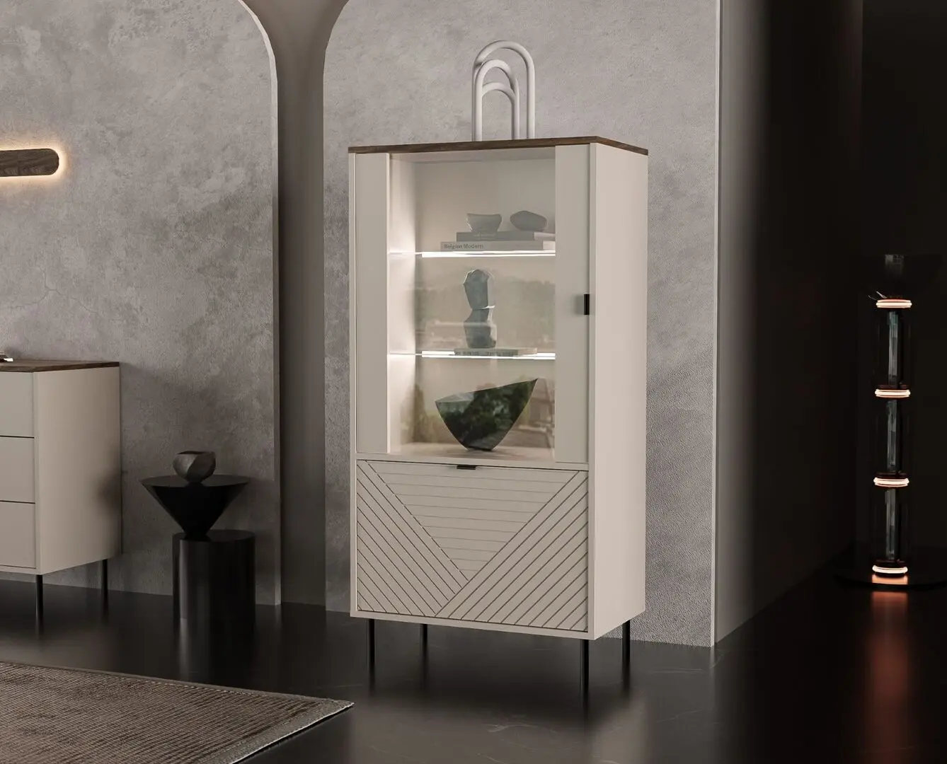 Vitrina Tempo Kondela Eyco 1D1W (Cashmere/Castello Oak)