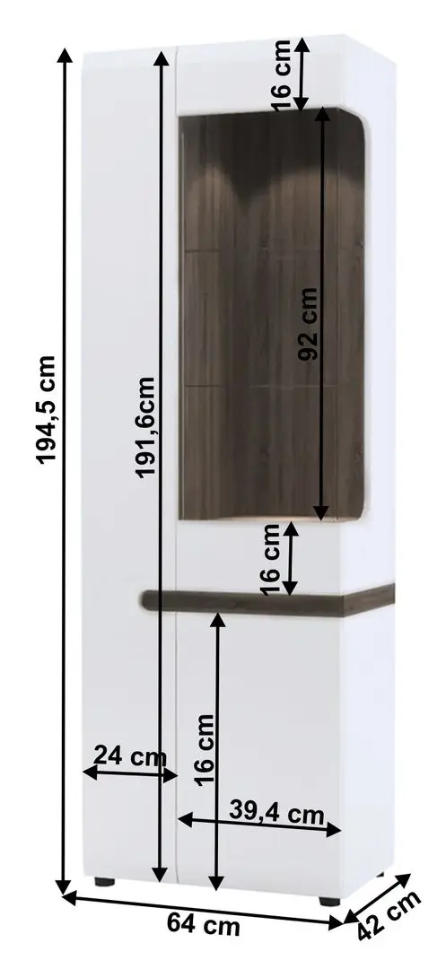 Витрина Tempo Kondela Lynatet Typ 01 Right (White High Gloss/Dark Sonoma Oak)