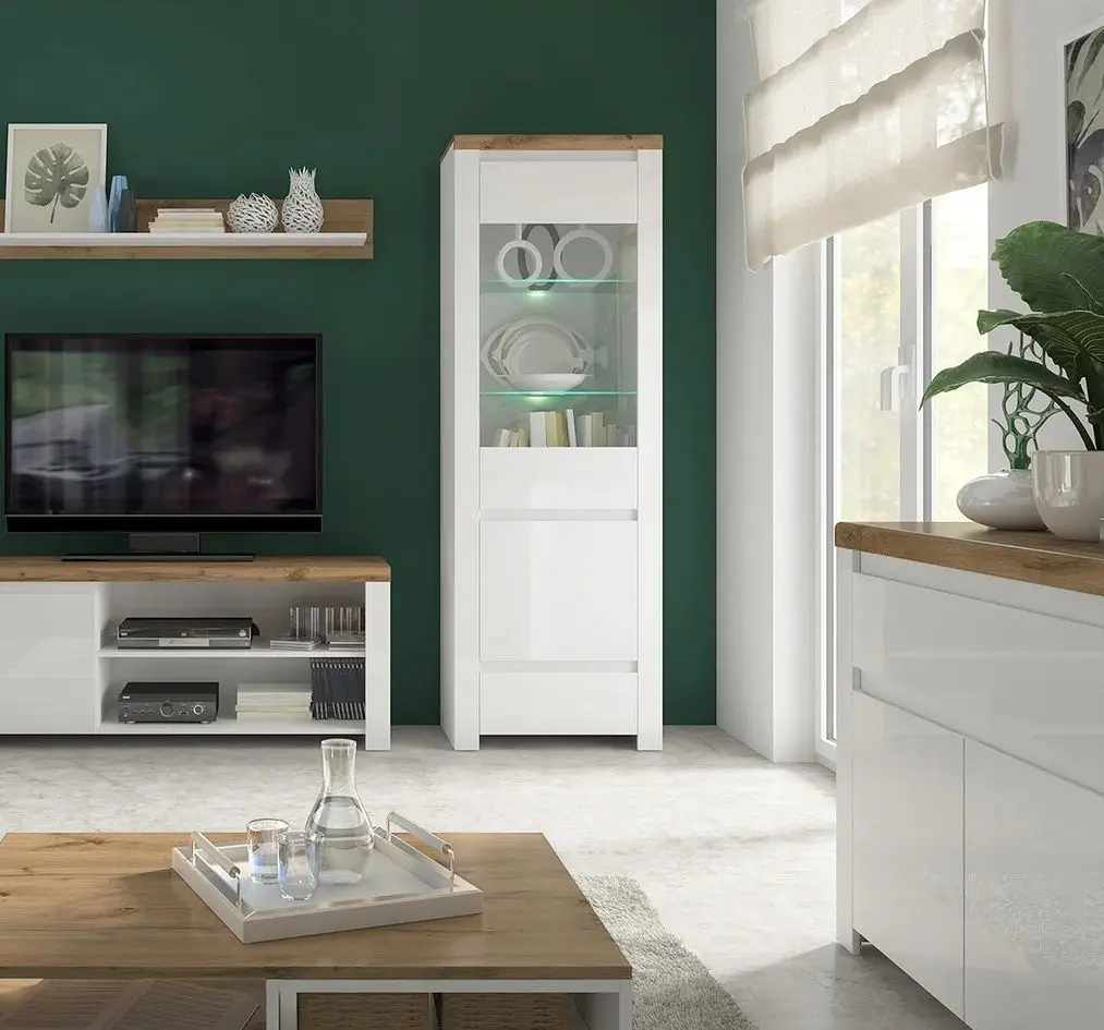 Витрина Tempo Kondela Vilgo 1D1W1S (Wotan Oak/White Gloss)