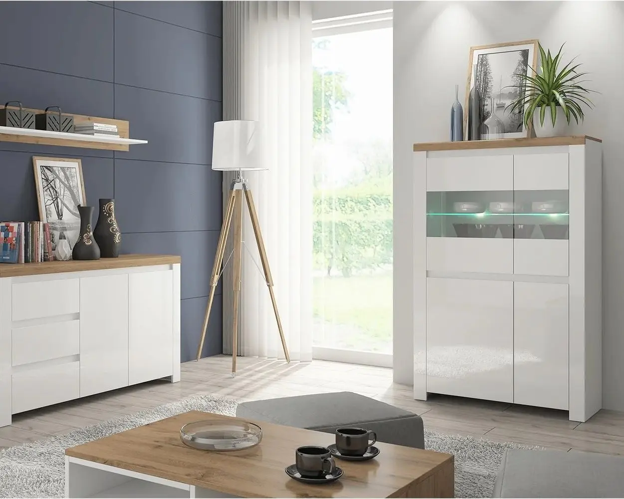 Vitrina Tempo Kondela Vilgo 2D2W (Wotan Oak/White Gloss) - 6