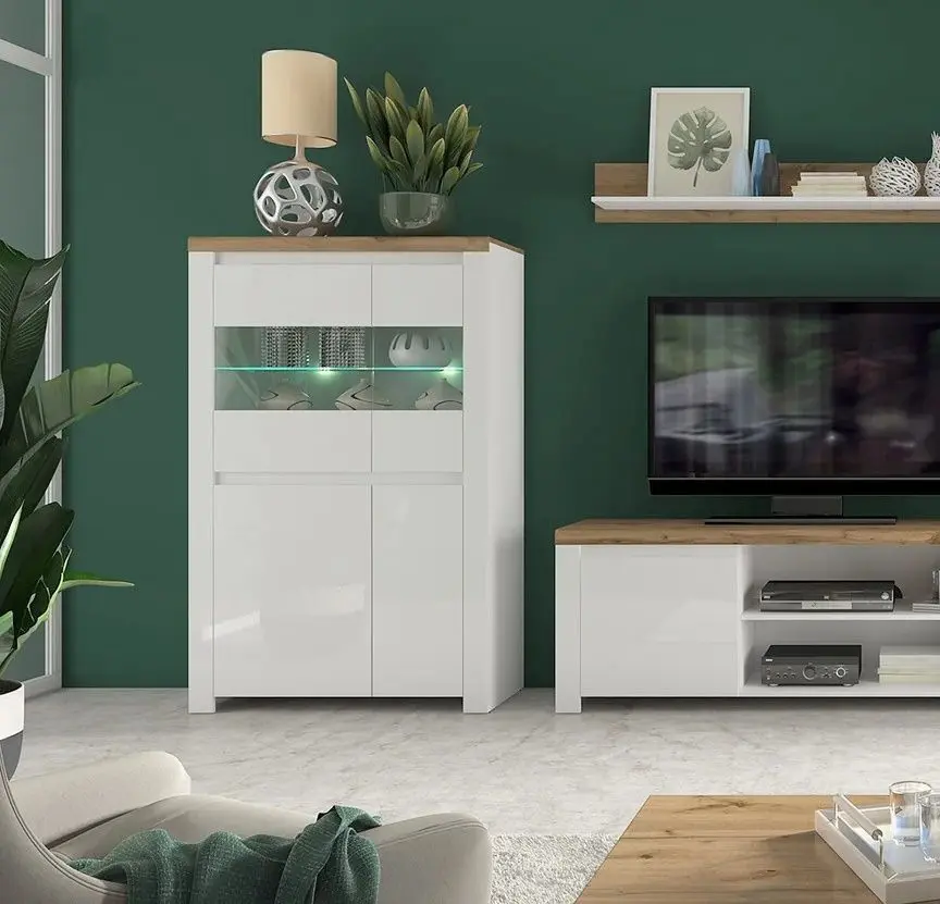 Vitrina Tempo Kondela Vilgo 2D2W (Wotan Oak/White Gloss)