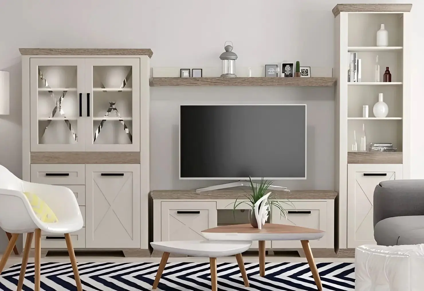 Vitrina Yasen Marsel REG 2D2W (Snow Ash/Sonoma Oak Truffle)