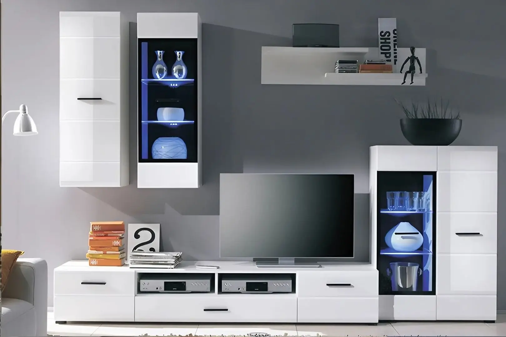 Vitrina Yasen Vusher REG 1W2D2S L/P (Nymphea Alba/White Gloss)