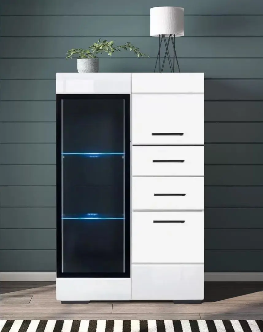 Vitrina Yasen Vusher REG 1W2D2S L/P (Nymphea Alba/White Gloss)