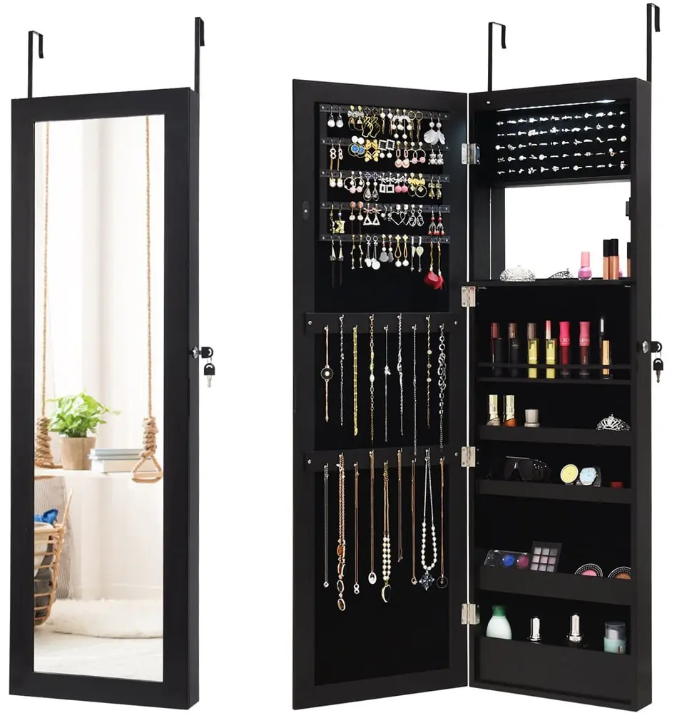 Dulap-oglinda pentru bijuterii Costway JV10820BK (Black)