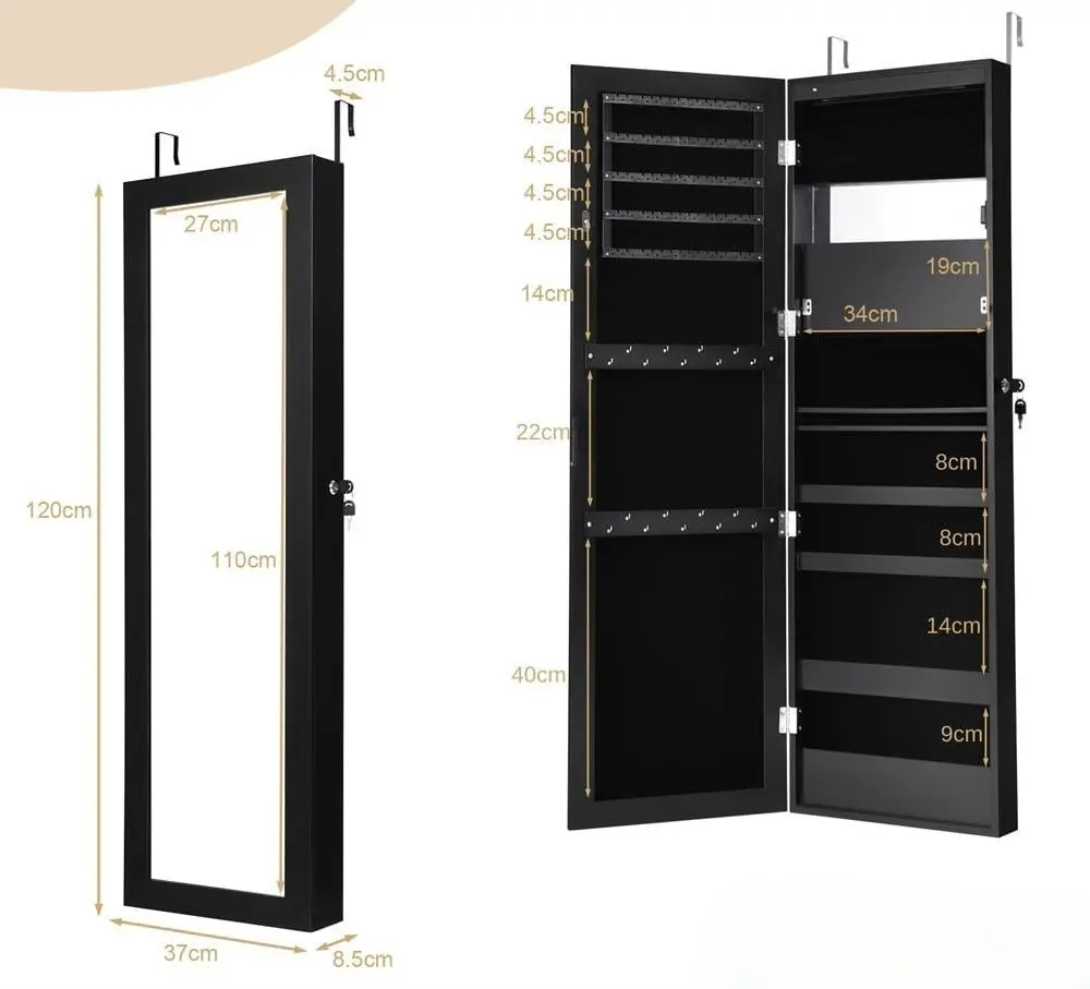 Dulap-oglinda pentru bijuterii Costway JV10820BK (Black)