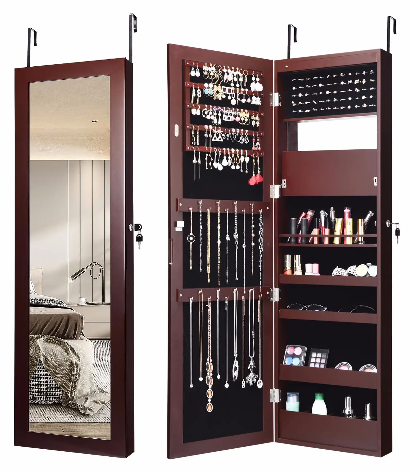 Шкаф-зеркало для украшений Costway JV10820CF (Brown)