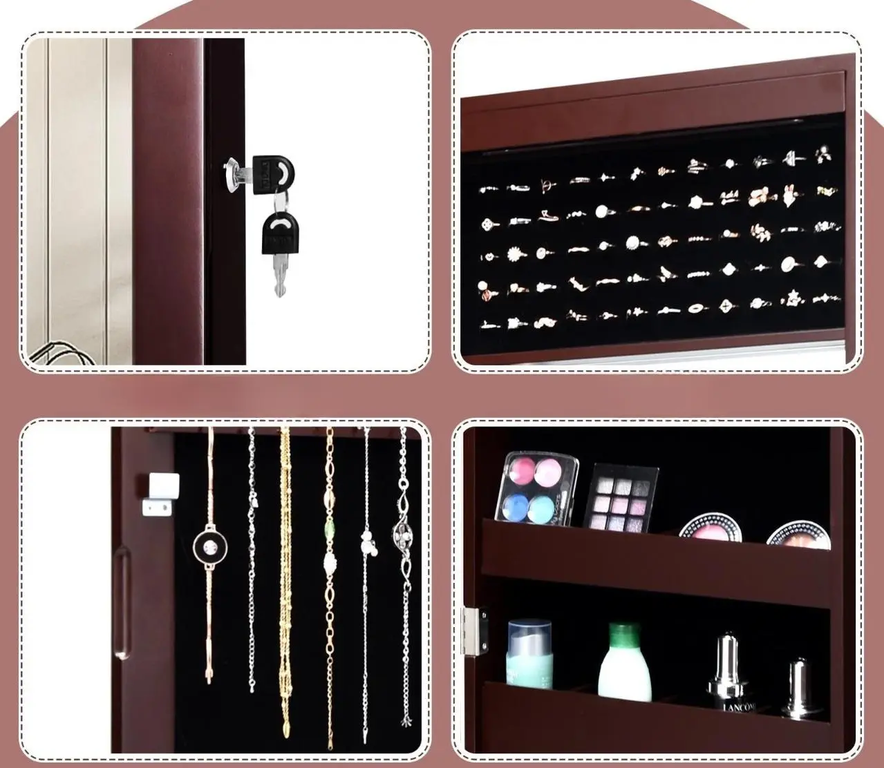 Шкаф-зеркало для украшений Costway JV10820CF (Brown)