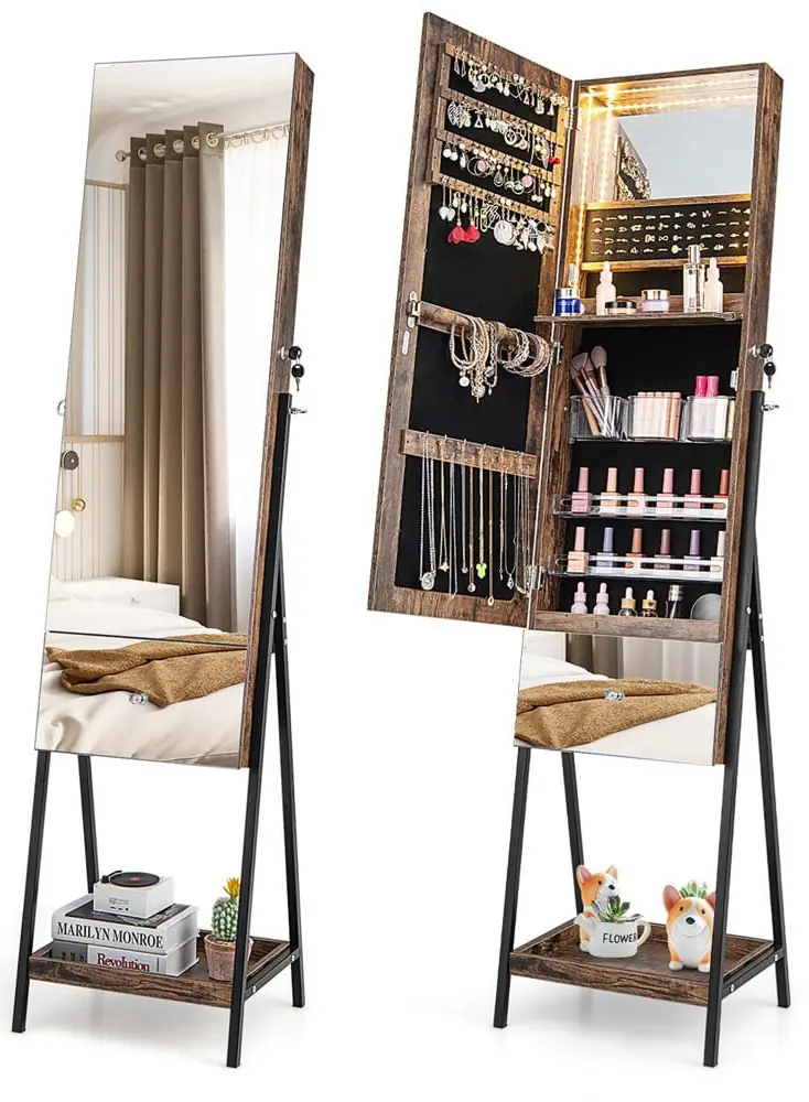 Dulap-oglinda pentru bijuterii Costway JV11277CF (Brown)