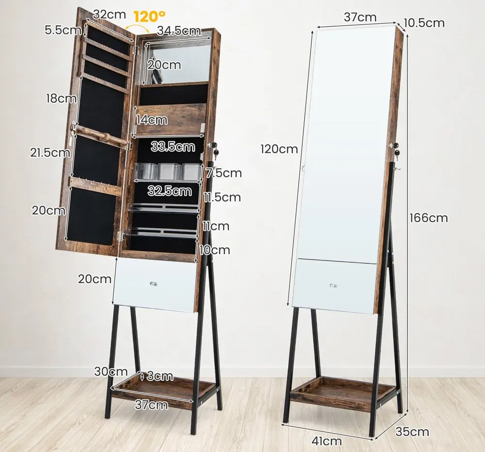 Dulap-oglinda pentru bijuterii Costway JV11277CF (Brown)