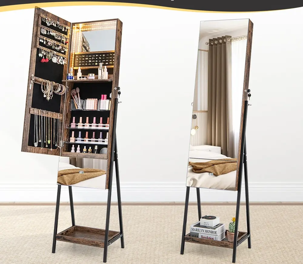 Dulap-oglinda pentru bijuterii Costway JV11277CF (Brown)
