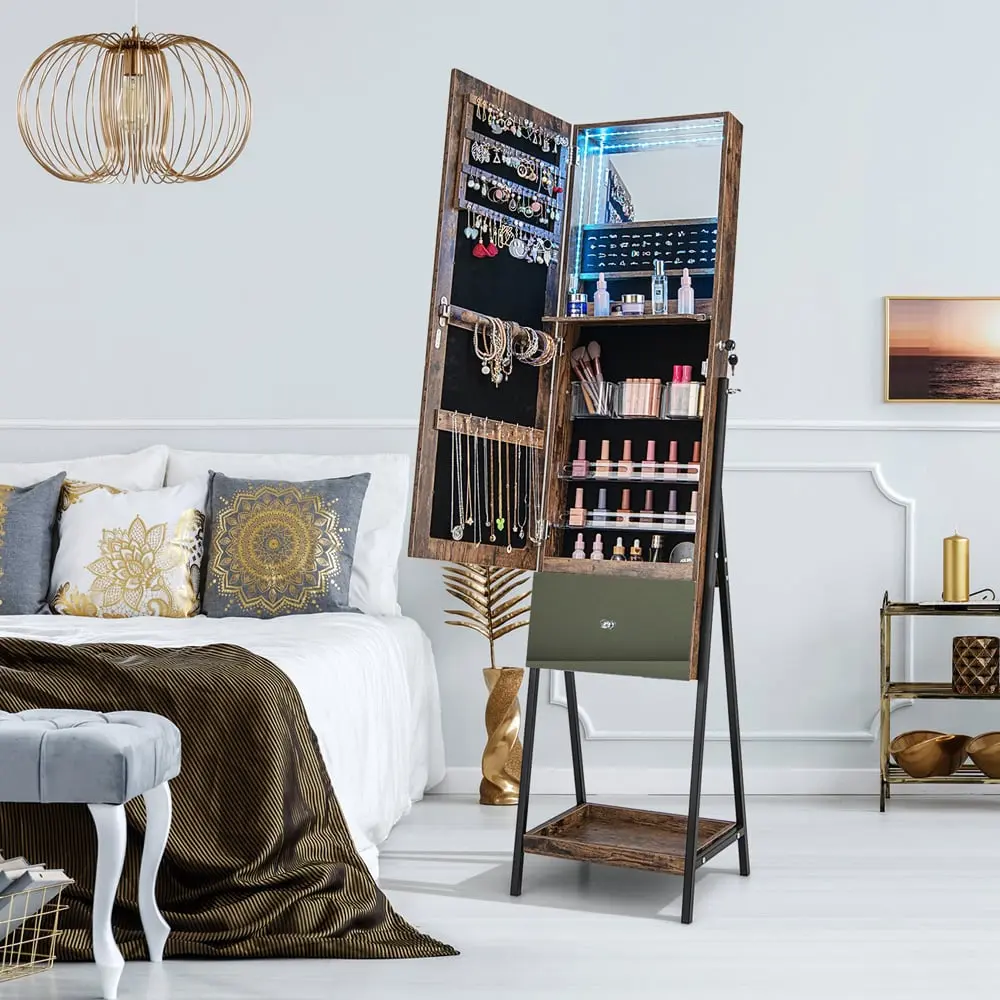 Dulap-oglinda pentru bijuterii Costway JV11277CF (Brown)