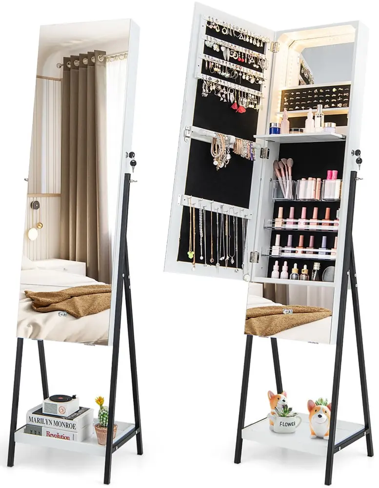 Dulap-oglinda pentru bijuterii Costway JV11277WH (White)