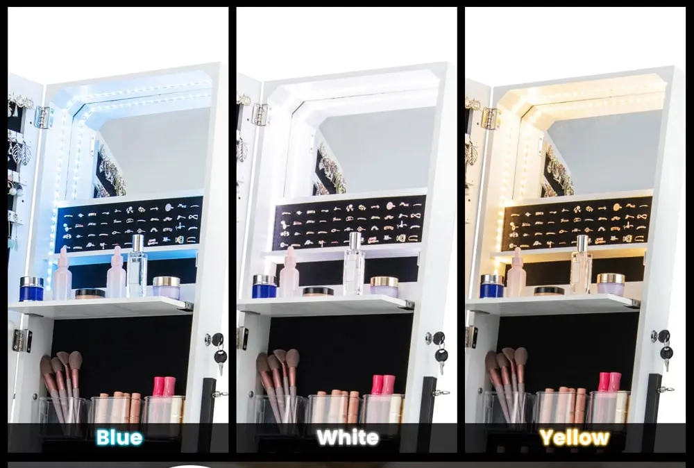 Dulap-oglinda pentru bijuterii Costway JV11277WH (White)