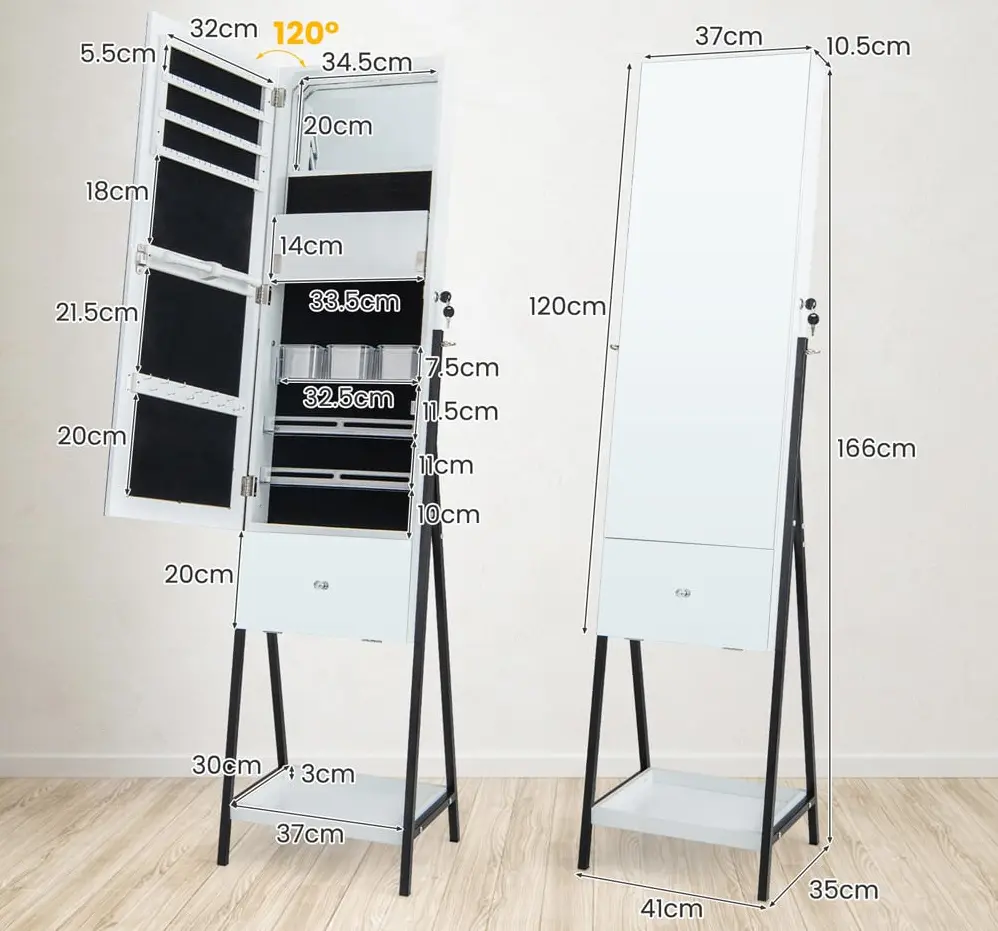 Dulap-oglinda pentru bijuterii Costway JV11277WH (White)