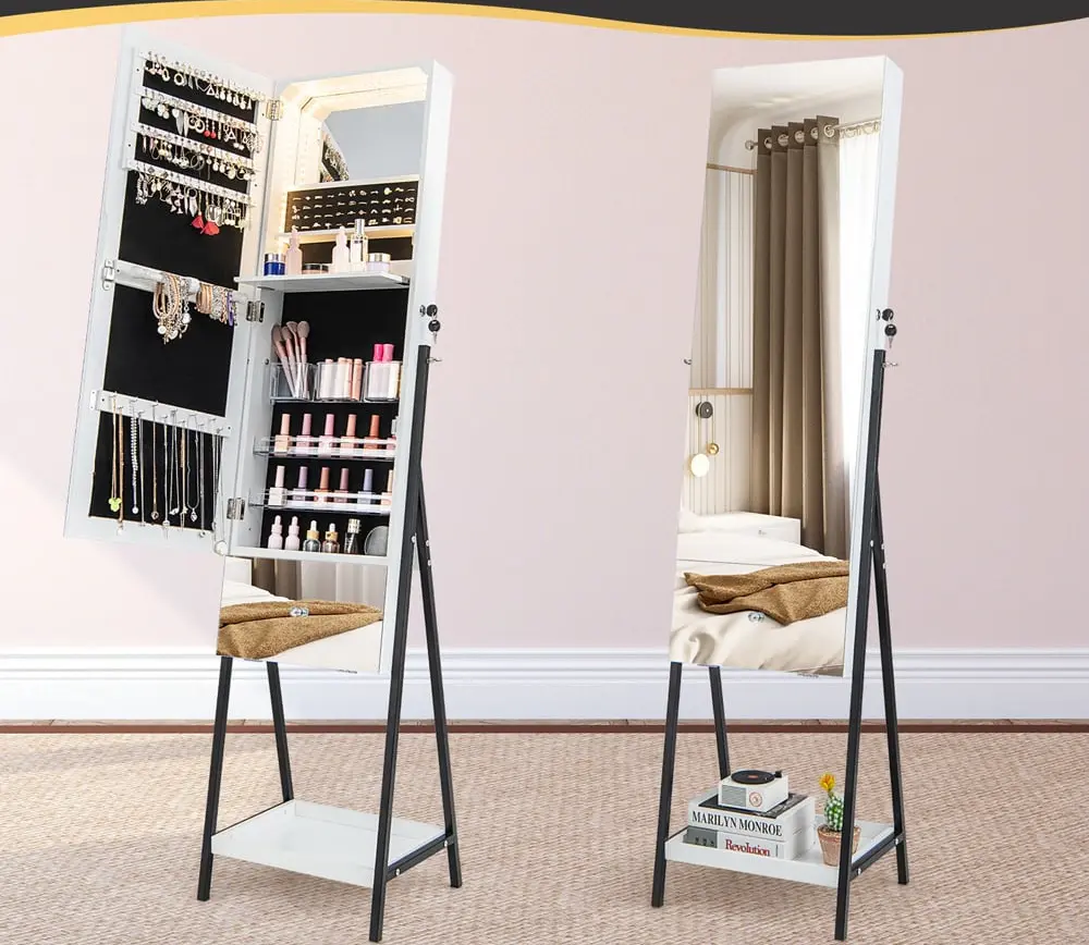 Dulap-oglinda pentru bijuterii Costway JV11277WH (White)