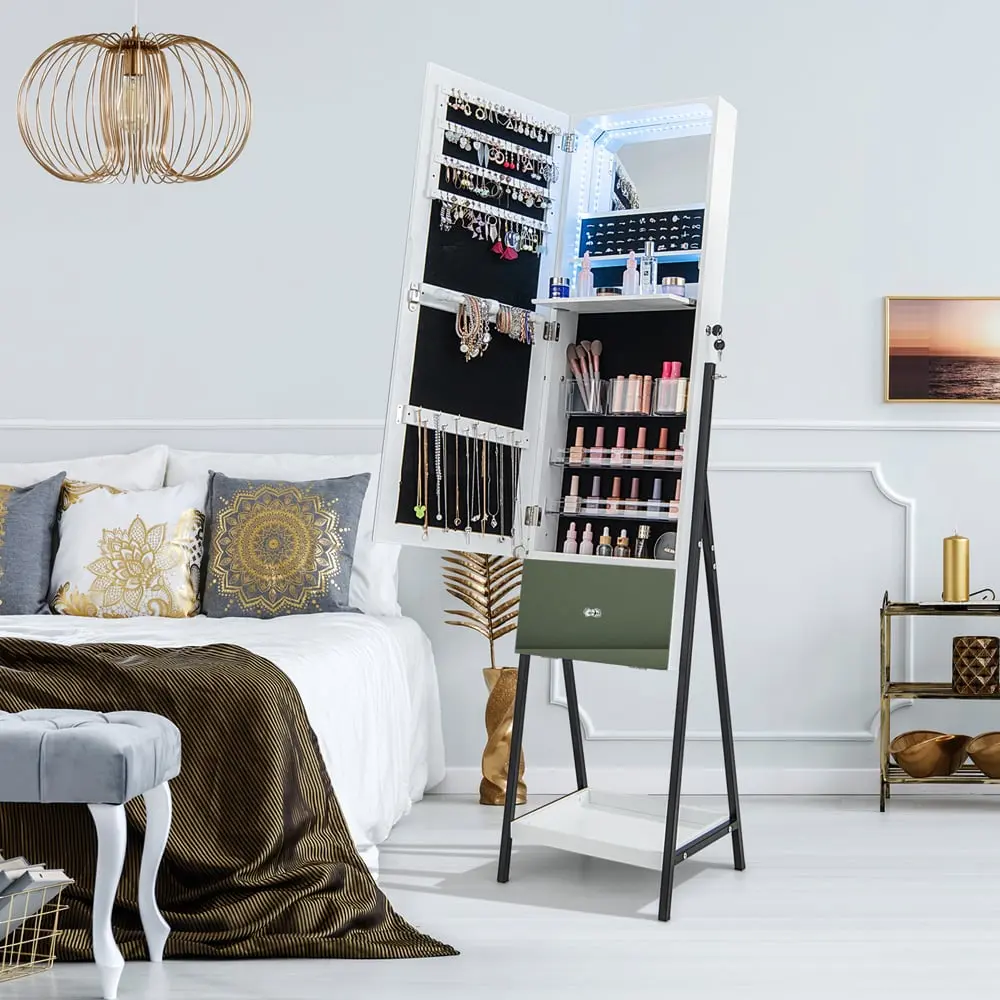 Dulap-oglinda pentru bijuterii Costway JV11277WH (White)