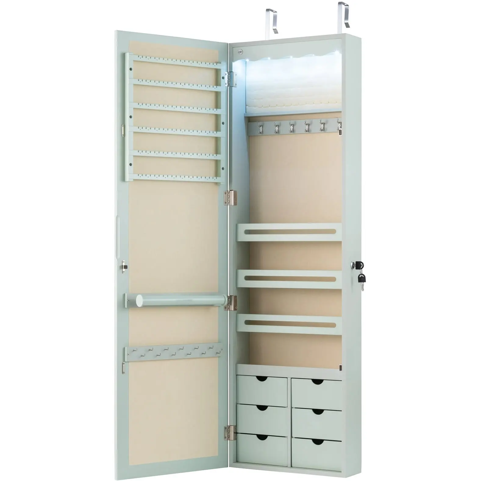 Dulap-oglinda pentru bijuterii Costway HW63090GN (Green) - 3