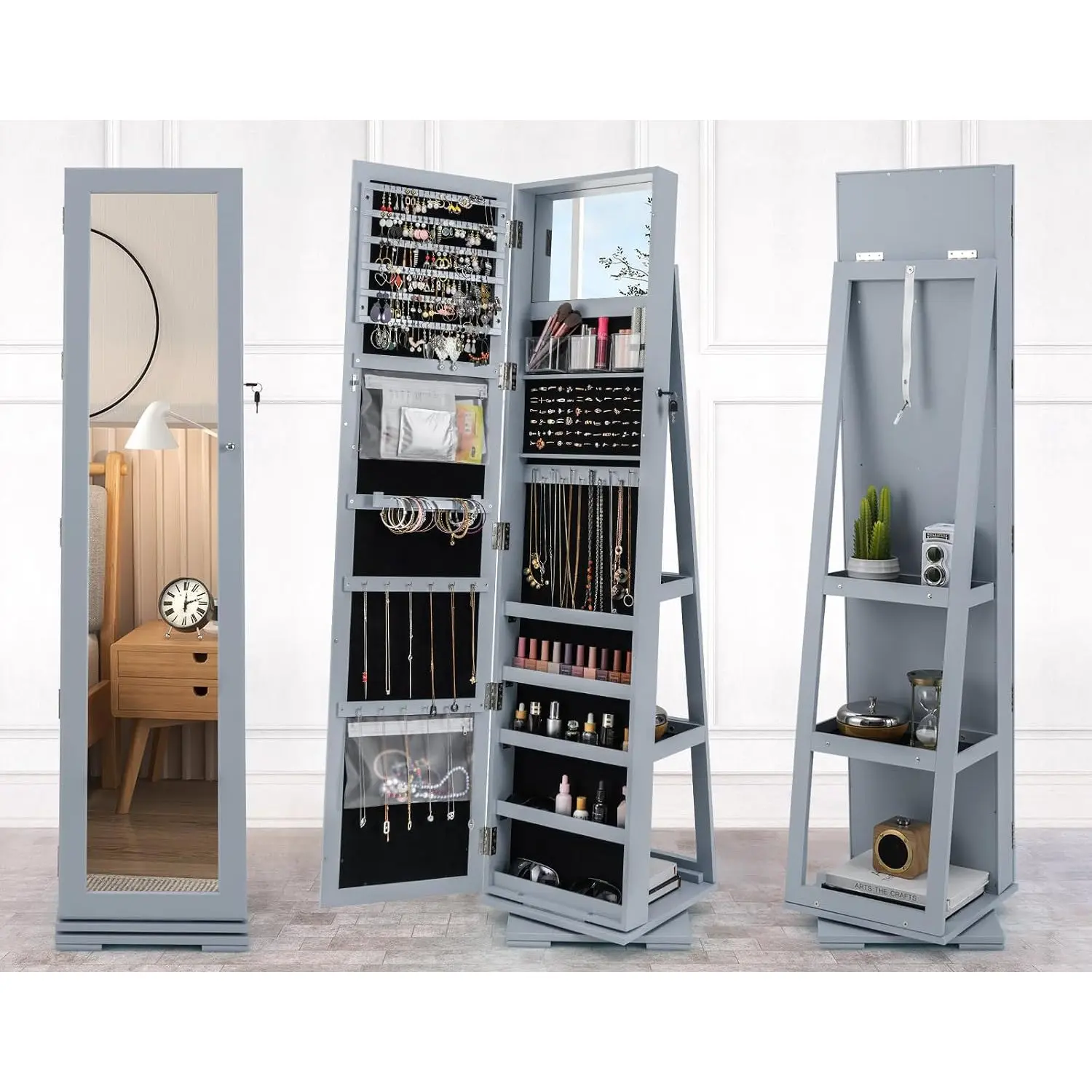 Dulap-oglinda pentru bijuterii Costway HW64483GR (Grey) - 4