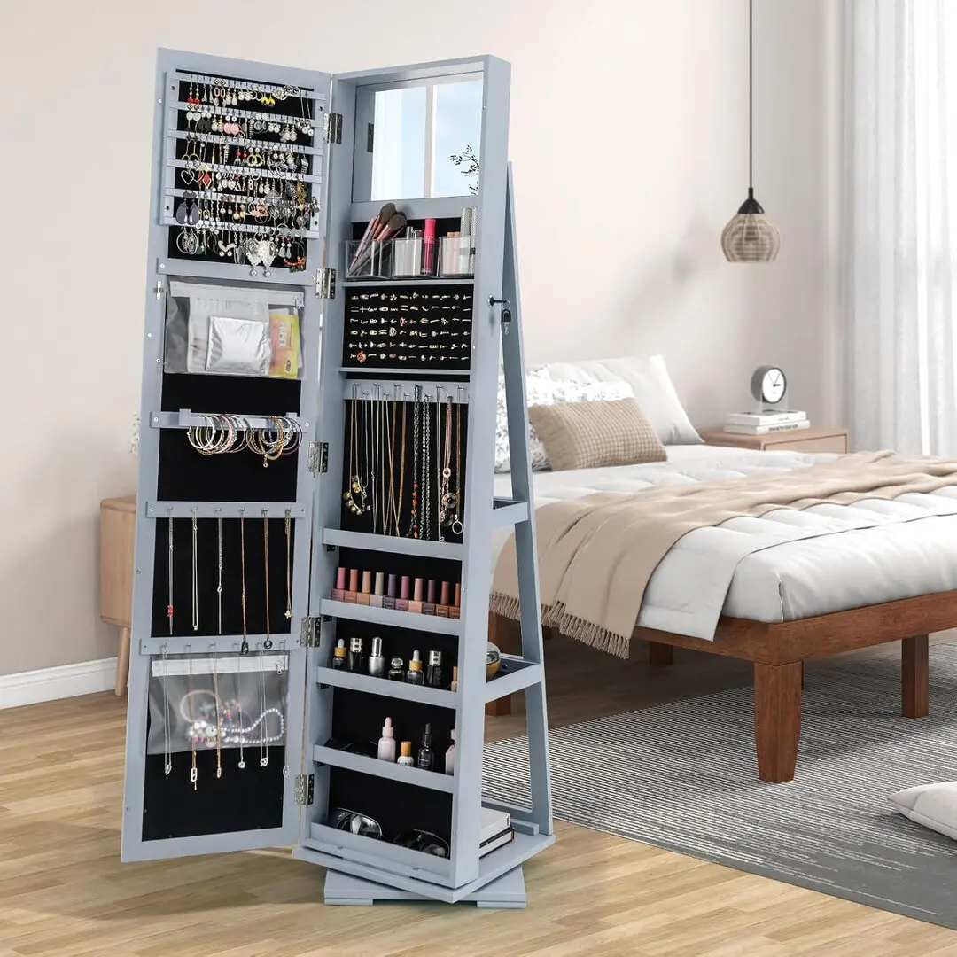 Dulap-oglinda pentru bijuterii Costway HW64483GR (Grey)