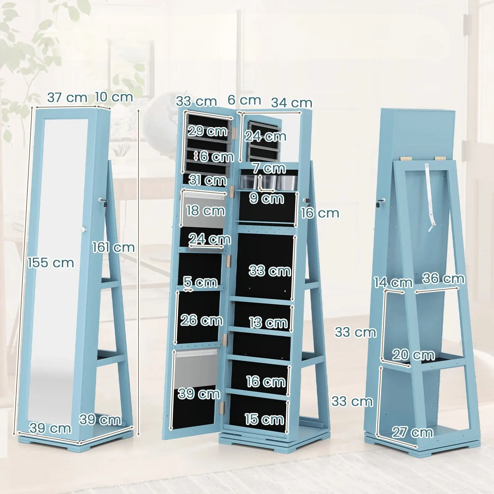 Dulap-oglinda pentru bijuterii Costway HW64483LU (Light Blue) - 2