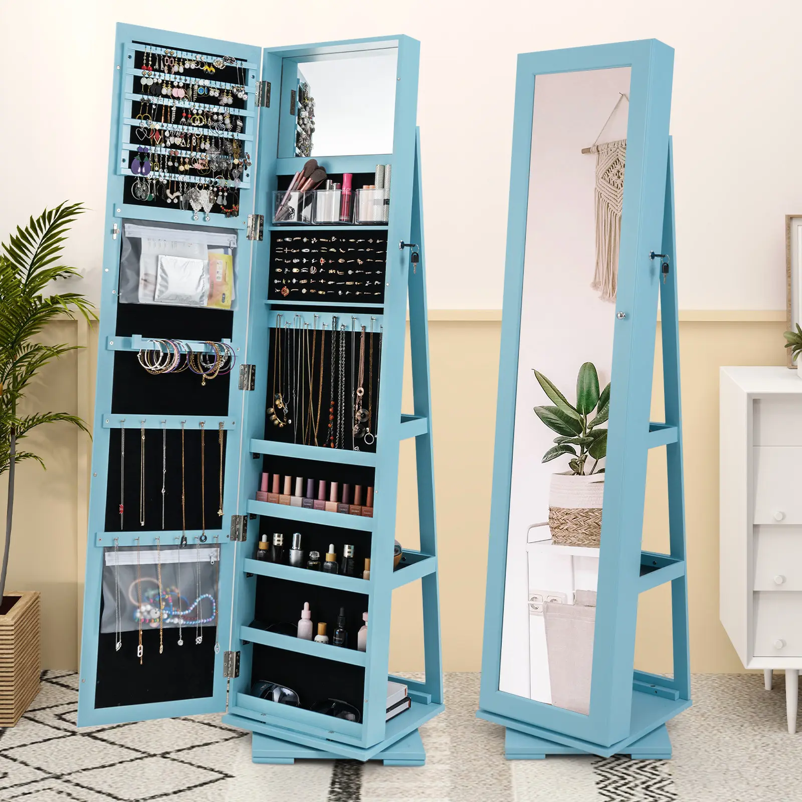 Dulap-oglinda pentru bijuterii Costway HW64483LU (Light Blue) - 3