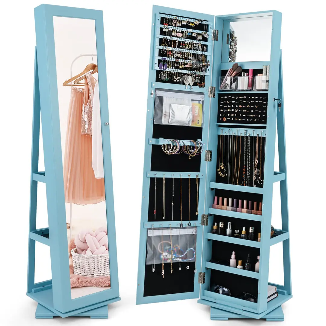 Dulap-oglinda pentru bijuterii Costway HW64483LU (Light Blue)