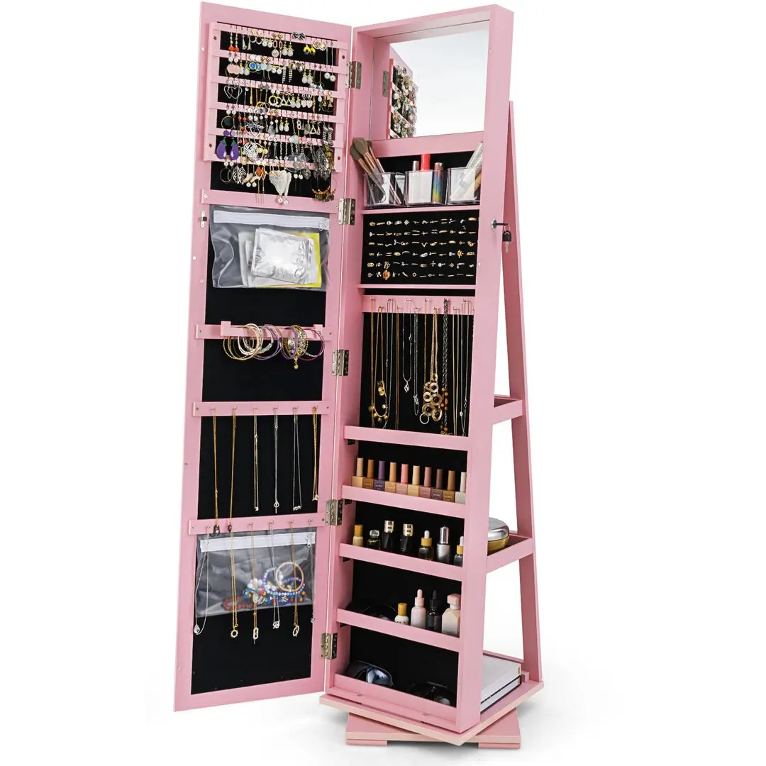 Dulap-oglinda pentru bijuterii Costway HW64483PI (Pink)