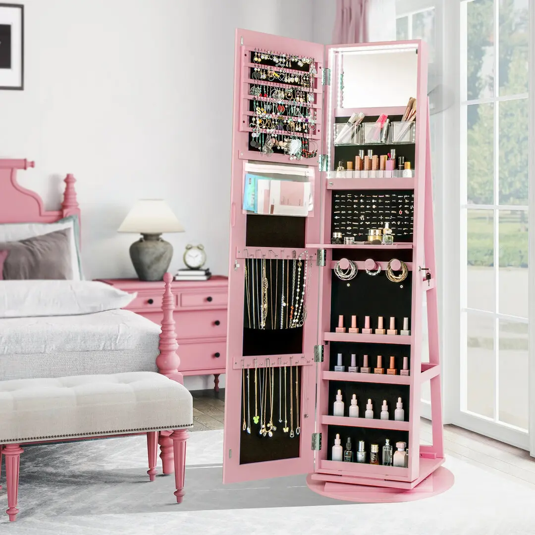 Dulap-oglinda pentru bijuterii Costway JV10430PI (Pink)