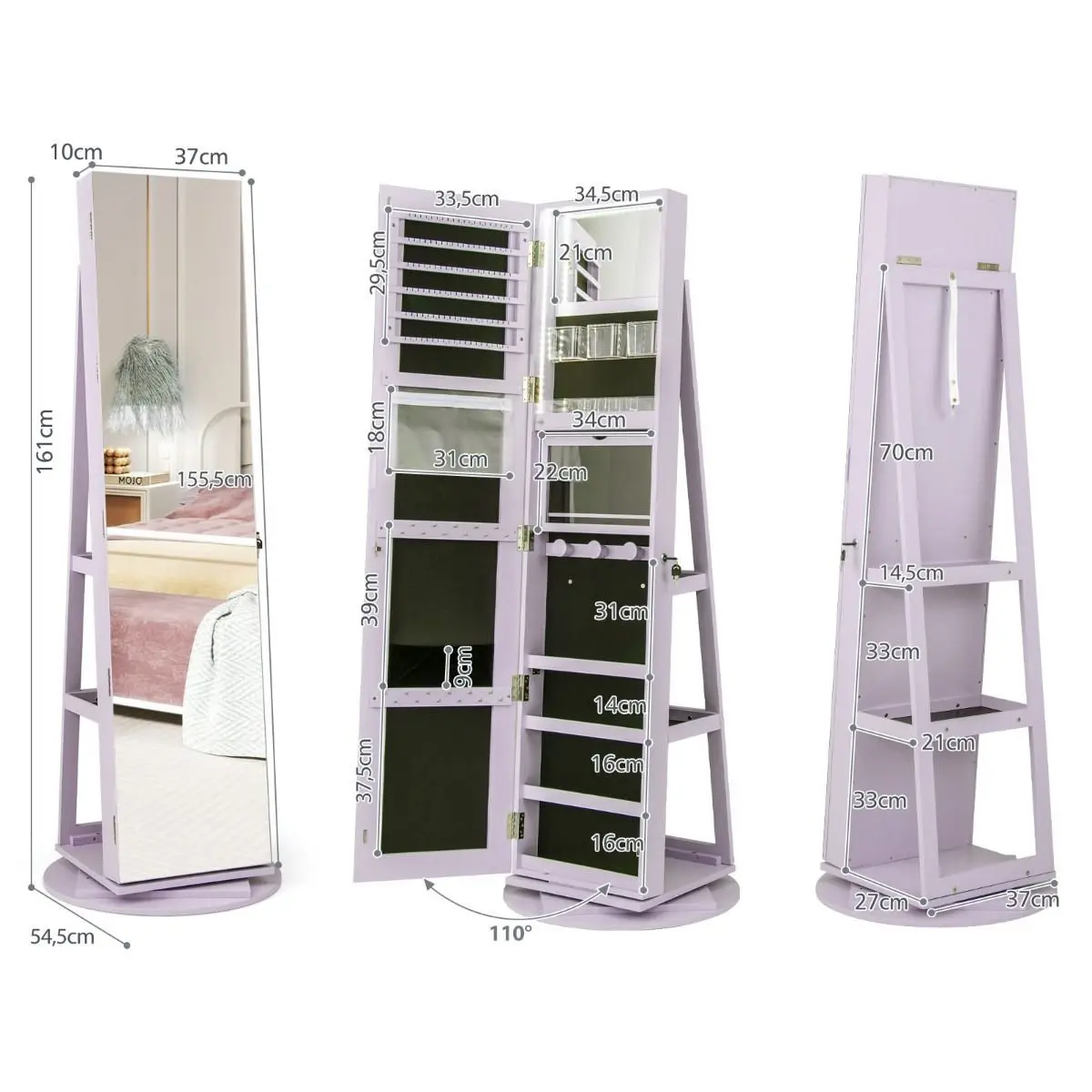 Dulap-oglinda pentru bijuterii Costway JV10430VT (Purple) - 4
